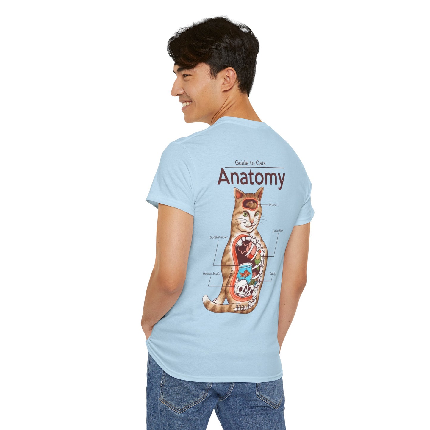 Funny Cat Anatomy Unisex Tee - Mouse, Goldfish Bowl, Love Birds Design