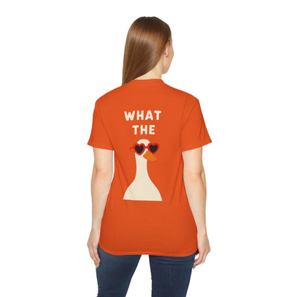 Graphic Unisex Tee — "What The" Duck with Heart Sunglasses T-Shirt