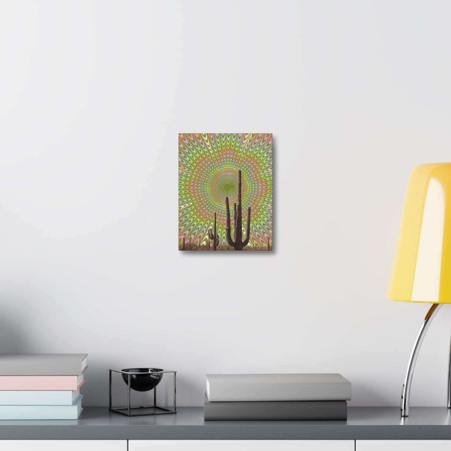 Stretched Canvas with Trippy Western Art – Optical Illusion Cactus Print