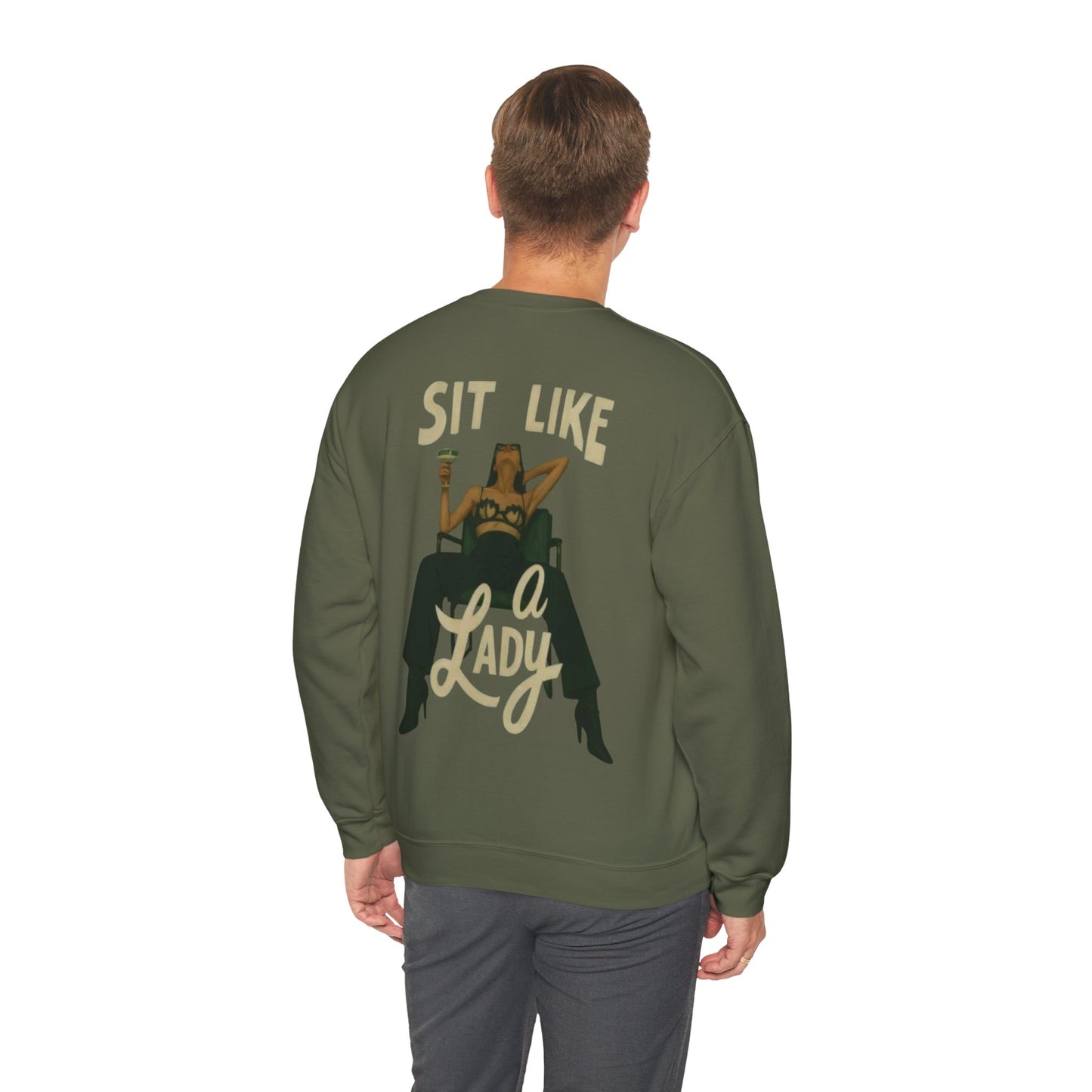 Crewneck Sweatshirt — “Sit Like a Lady” Vintage Cowgirl Graphic