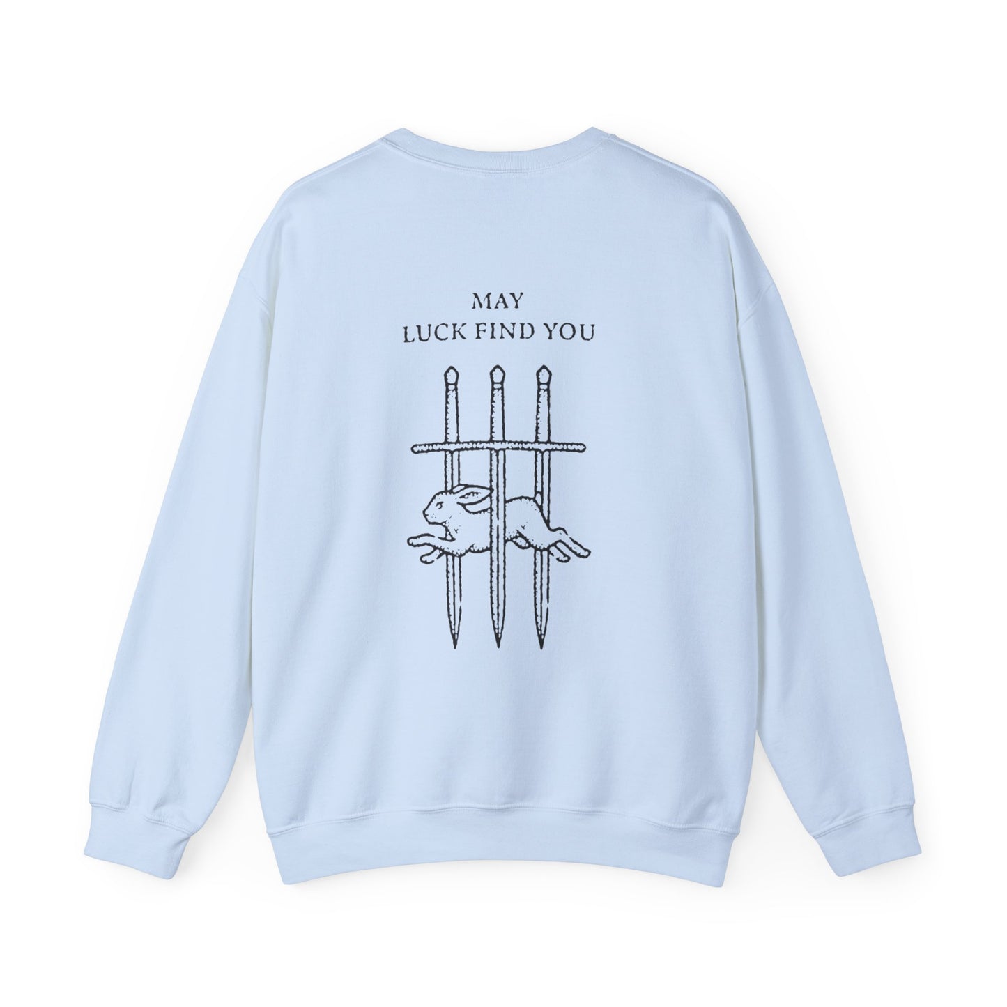Unisex Crewneck Sweatshirt — "May Luck Find You" Vintage Three Swords Graphic