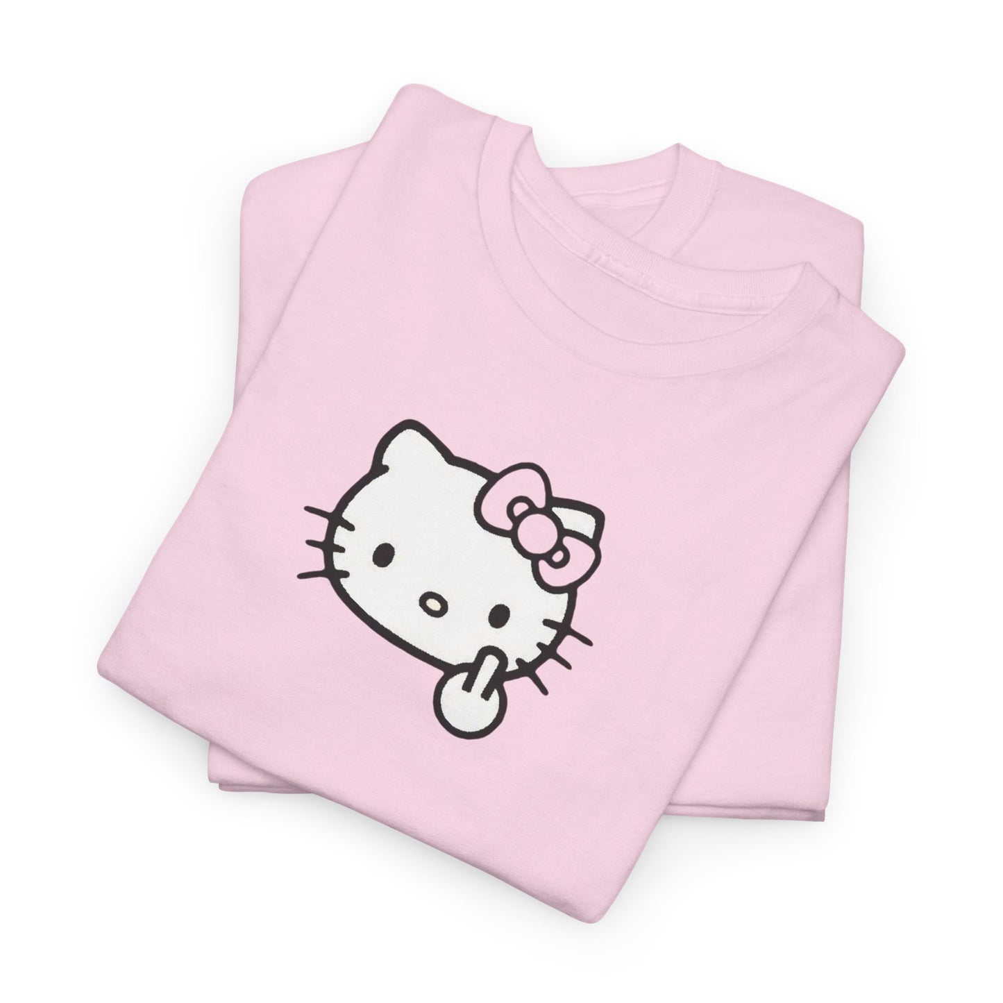 Hello Kitty Minimal Cream Unisex Tee — Small Center Logo Cute Cat with Fuck Off Face T-Shirt