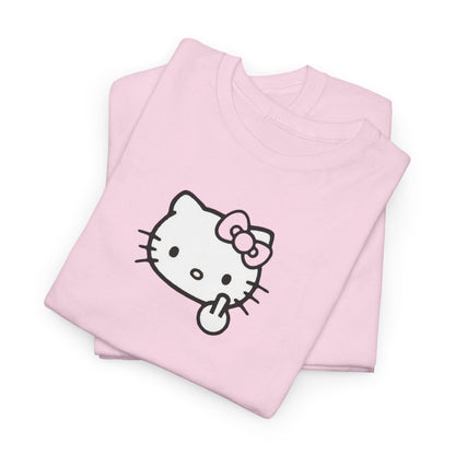 Hello Kitty Minimal Cream Unisex Tee — Small Center Logo Cute Cat with Fuck Off Face T-Shirt