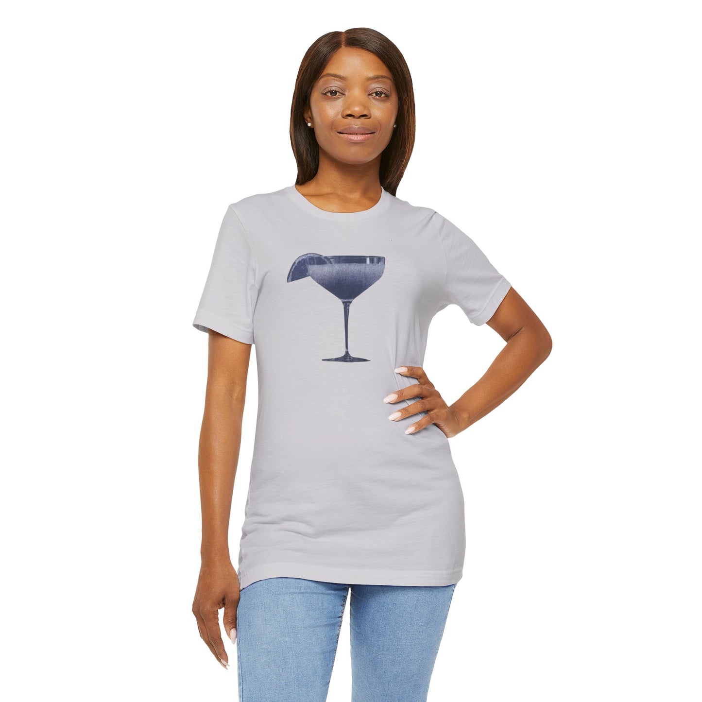 Cocktail Glass Tee — Minimalist Navy Martini Graphic Shirt