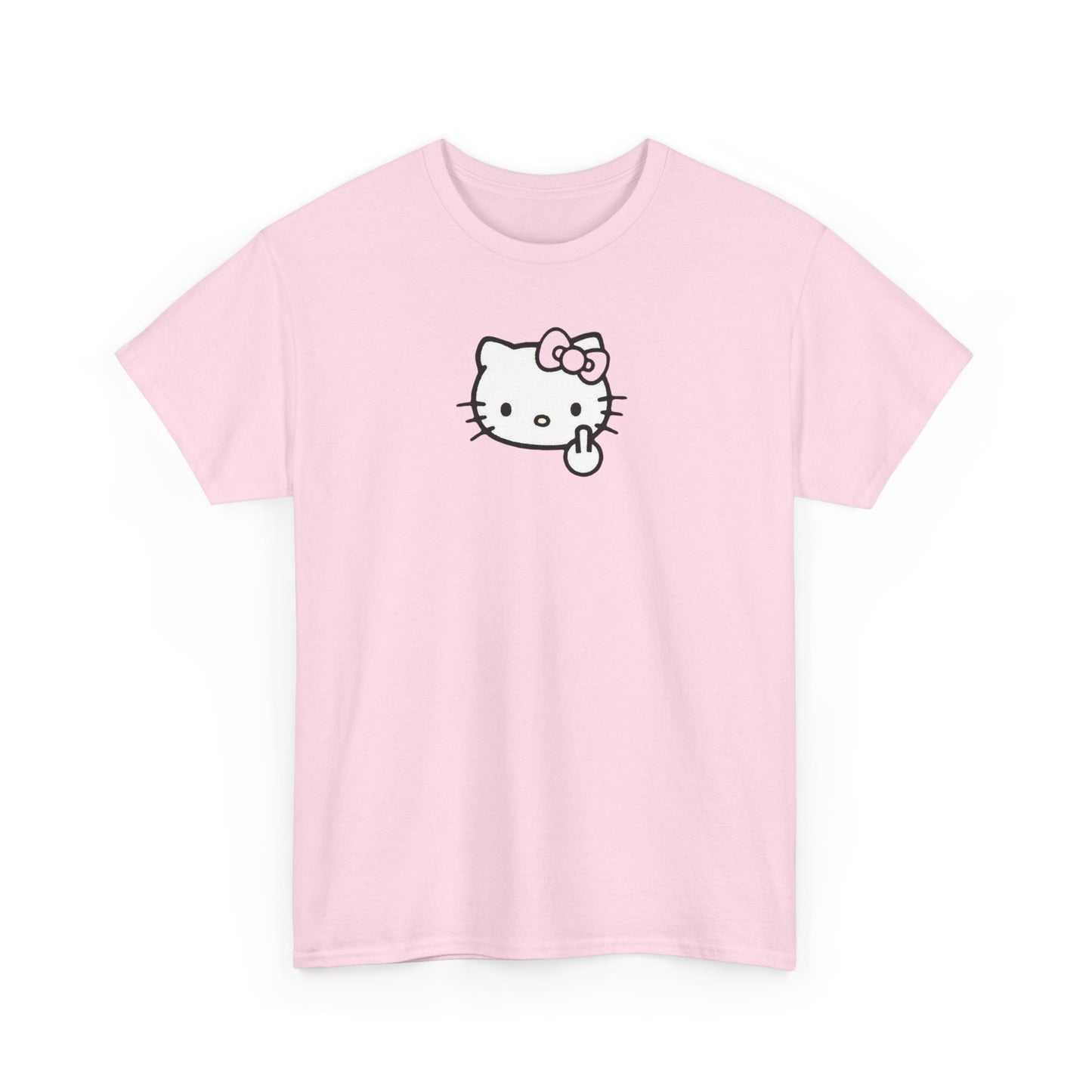Hello Kitty Minimal Cream Unisex Tee — Small Center Logo Cute Cat with Fuck Off Face T-Shirt